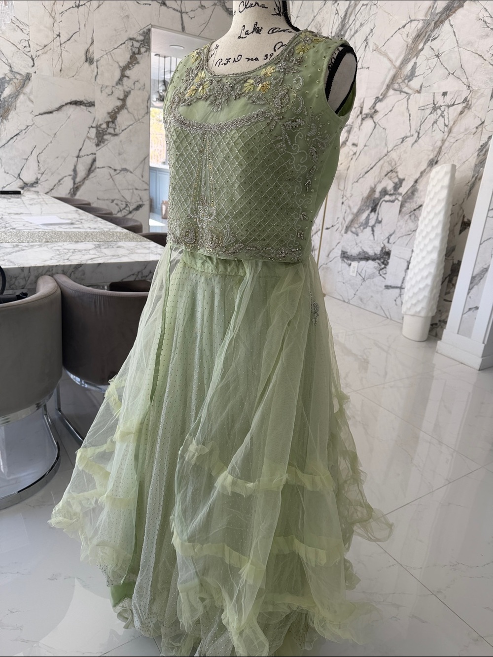 Indian Langha Light Green Ruffled